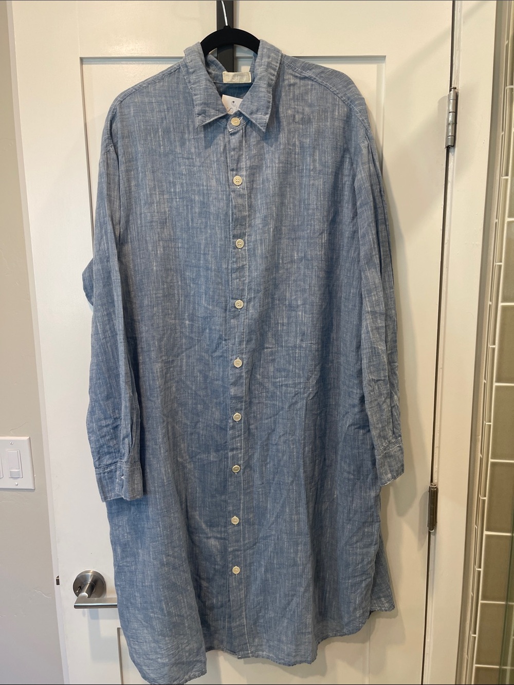 CP Shades Women’s Chambray Blue Linen Tunic Shirt Dress